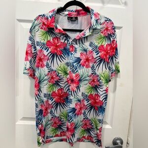 GreenSide Golf Polo Shirt Tropical Floral Hibiscus White Mens Medium